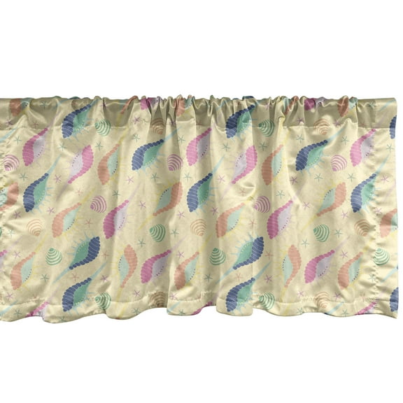 Ambesonne Mollusk Window Valance, Continuous Starfish Seashells in Pastel Tones Illustration Pattern, Curtain Valance for Kitchen Bedroom Decor with Rod Pocket, 54" X 12", Pale Yellow and Multicolor