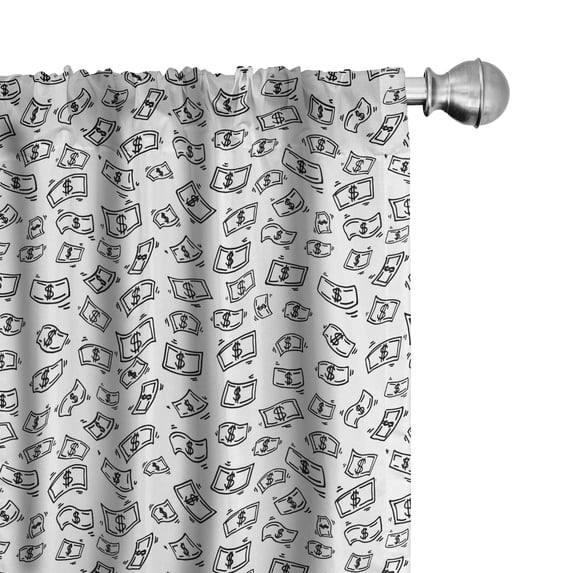 Ambesonne Money Curtains, Raining Dollar Bills, Pair of 28"x84", Black White