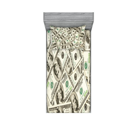 Ambesonne Money Fitted Sheet & Pillow Sham Set, Ben Franklin Portrait Wealth, Twin, Pale Green Grey