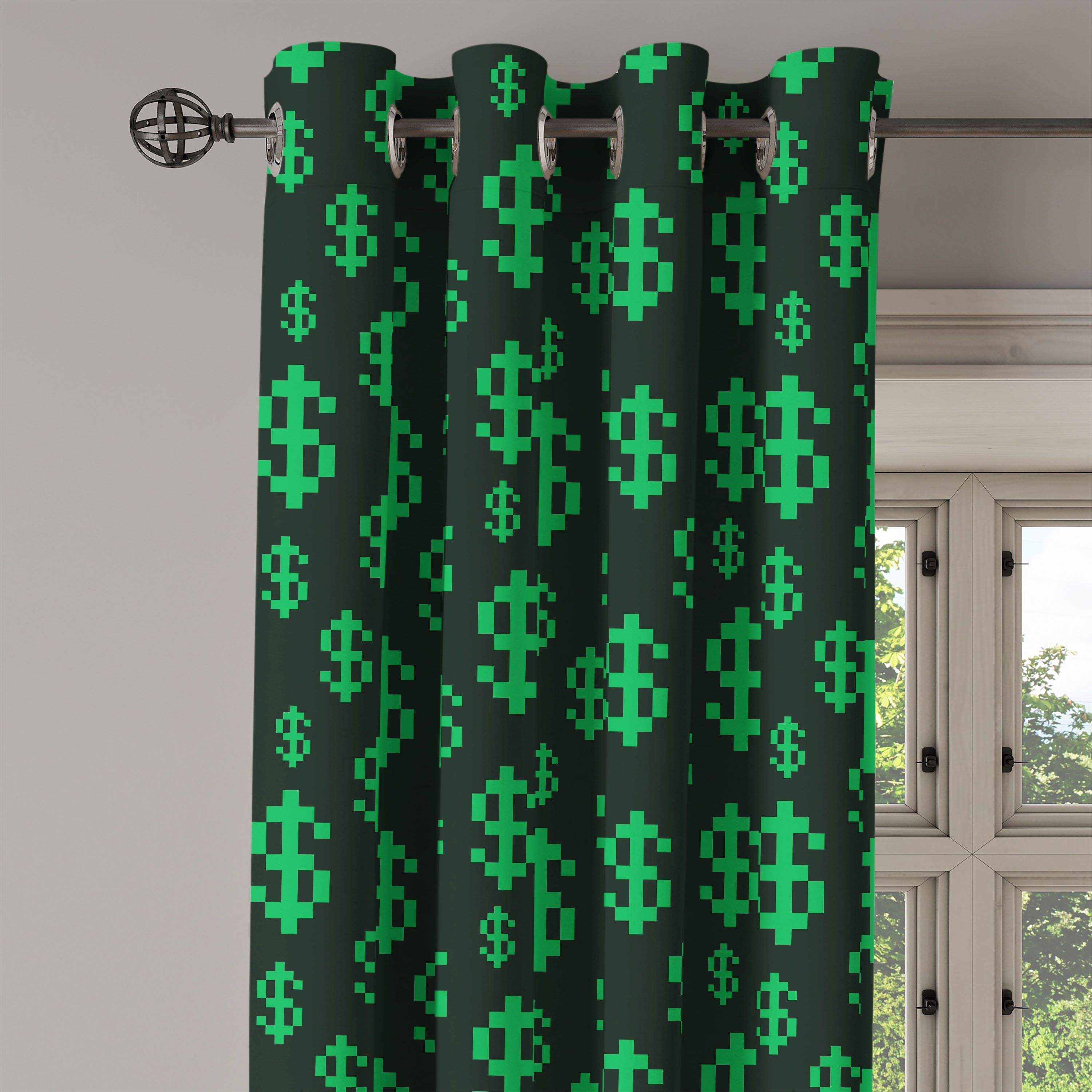 Ambesonne Money Grommet Curtain Single Panel, Pixel Art Dollar Pattern ...