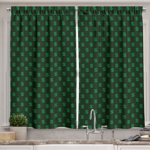 Ambesonne Money Kitchen Curtains, Monetary Sign of USA, 55"x45", Hunter Green Lime Green