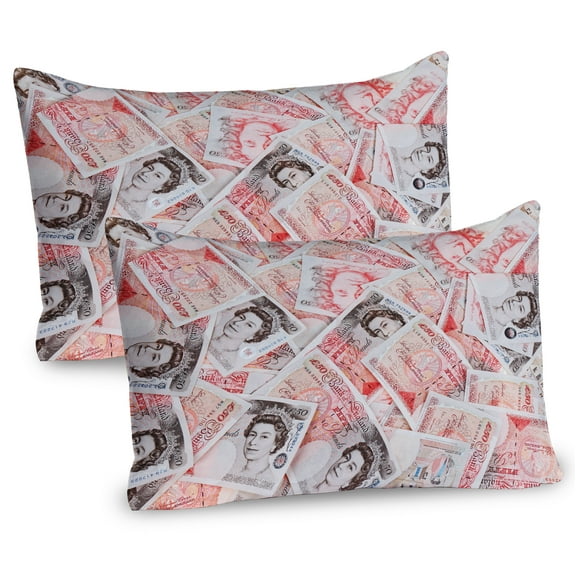 Ambesonne Money Pillow Sham 2 Pack, Bills of Britain, 30"x20", Scarlet Taupe