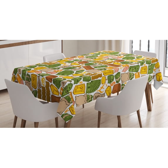 Ambesonne Money Tablecloth Rectangular Table Cover, Colorful Pound Signs, 52"x70", Multicolor