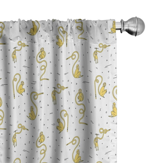 Ambesonne Monkey Window Curtains, Funny Animals Geometrical, Each 28" W x 63" L, Yellow Black and White