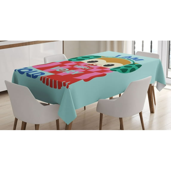 Ambesonne Monkey Emoji Tablecloth Rectangular Table Cover, Funny Animal in Cold, 52"x70", Almond Green Red and Pink