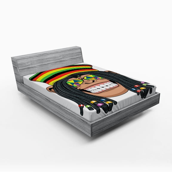 Ambesonne Monkey Fitted Sheet, Hippie Animal, Full Size, Multicolor