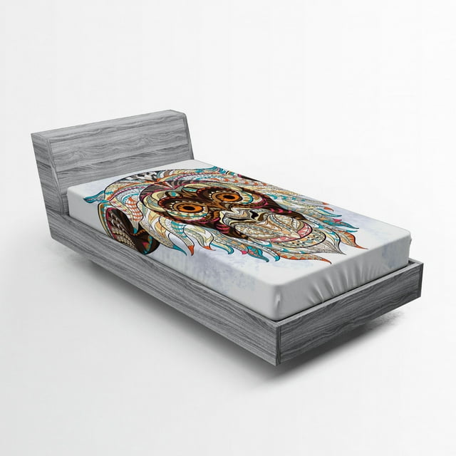 Ambesonne Monkey Fitted Sheet, Totem, Twin Size, Teal and Brown