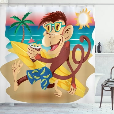 Ambesonne Monkey Shower Curtain, Hipster Holiday, 69"Wx75"L, Multicolor
