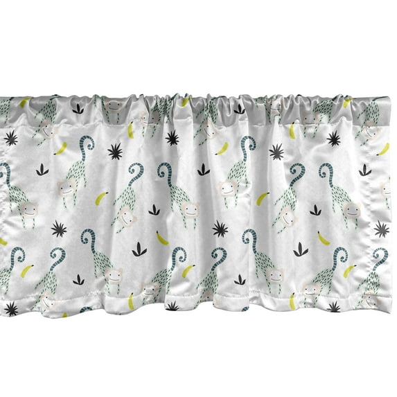 Ambesonne Monkey Window Valance, Jungle Animals Art, 42" x 12", Multicolor