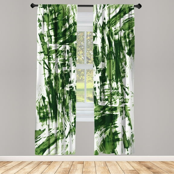 Ambesonne Monochrome Curtains, Grunge Abstract Chaos, Pair of 28"x84", Fern Green