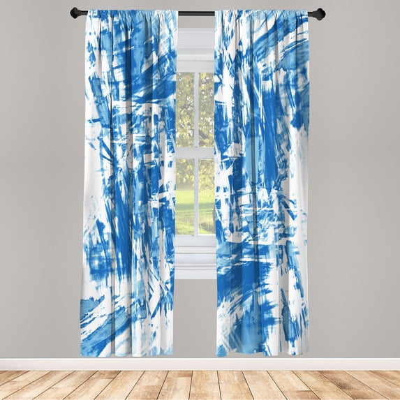 Ambesonne Monochrome Curtains, Grunge Abstract Chaos, Pair of 28"x95", Cobalt Blue