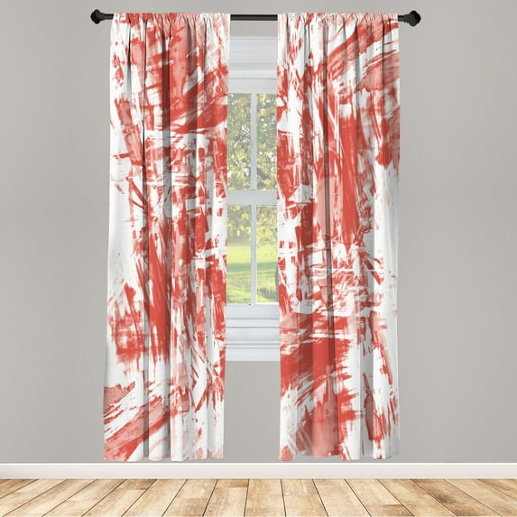 Ambesonne Monochrome Curtains, Grunge Abstract Chaos, Pair of 28"x95", Coral Blush