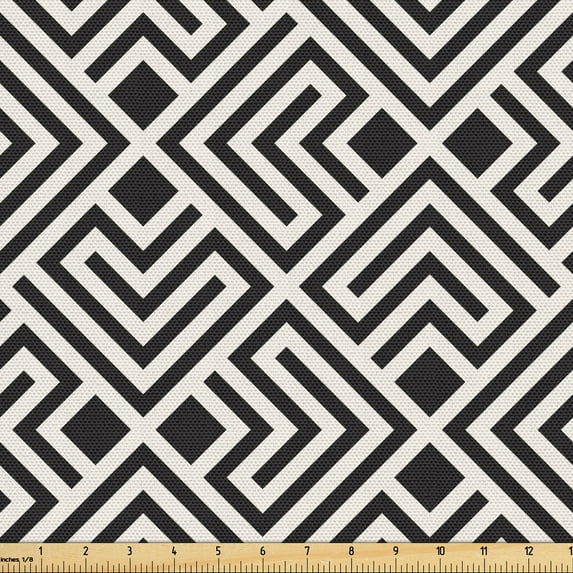 Ambesonne Monochrome Fabric by the Yard Upholstery, Retro Lattice Pattern, 3 Yards, Black White