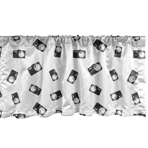 Ambesonne Monochrome Valance Pack of 2, Camera Tools Pattern, 42"X12", Dark Grey White