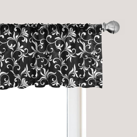 Ambesonne Monochrome Window Valance, Swirls Leaves Foliage, 42" x 18", Charcoal Grey White