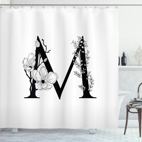 Ambesonne Monogram Shower Curtain, Hand-Drawn Letter M Art, 69"Wx70"L, Charcoal Grey White