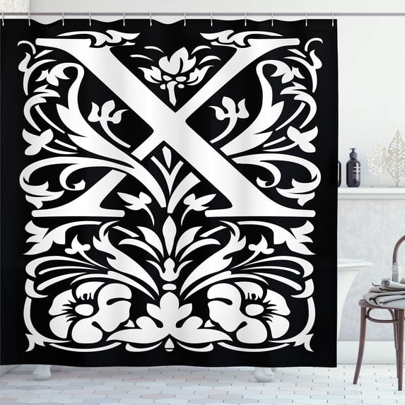 Ambesonne Monogram Shower Curtain, Monochrome X Letter Art, 69"Wx70"L, Dark Brown and White