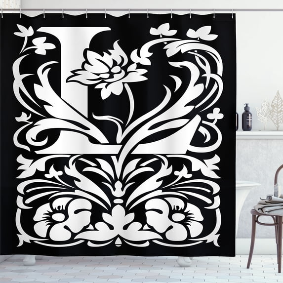 Ambesonne Monogram Shower Curtain, Vintage L Letter Artwork, 69"Wx84"L, Seal Brown and White