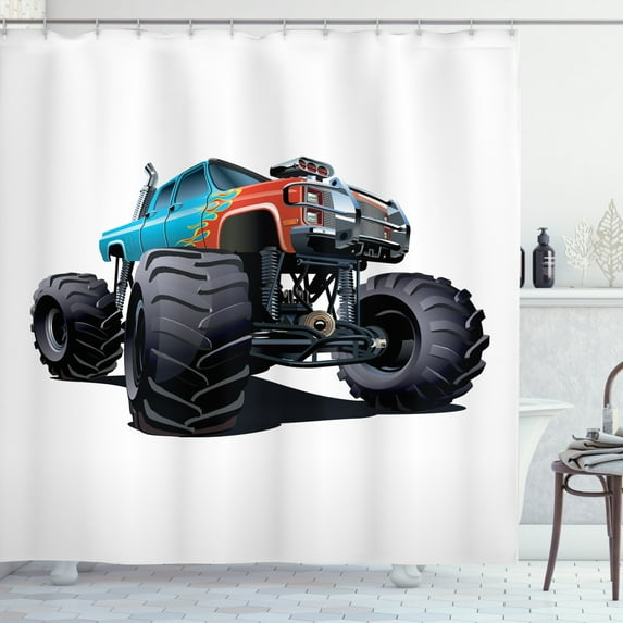 Ambesonne Monster Truck Shower Curtain, Offroad Sports, 69"Wx75"L, Multicolor