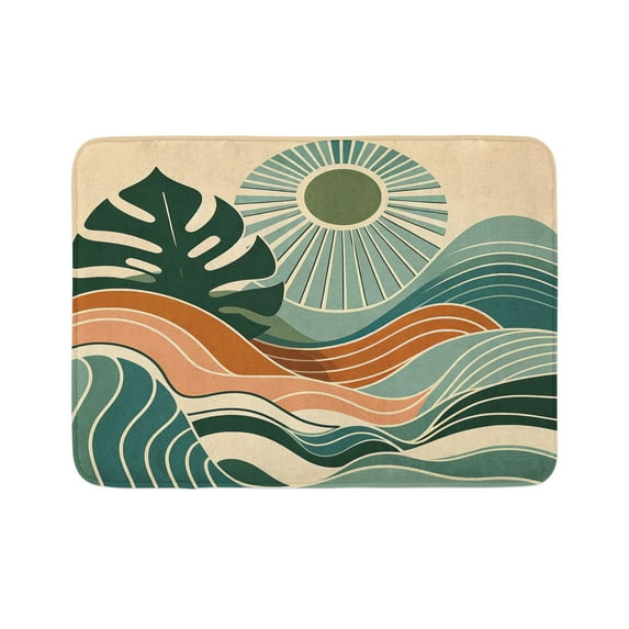 Ambesonne Monstera Bath Mat, Abstract Landscape Boho, 30.2" x 20", Evergreen Pale Seafoam