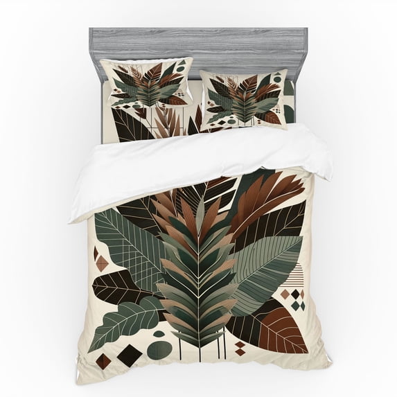 Ambesonne Monstera Bedding Set 4 Pcs, Boho Abstract Tropical Art, Calking, Evergreen Sage Green Fawn