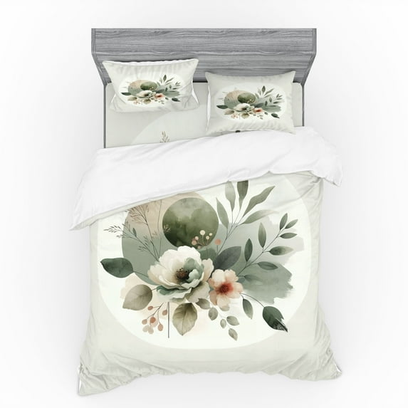 Ambesonne Monstera Bedding Set 4 Pcs, Minimalist Floral Boho, Calking, Pale Sage Green Coconut