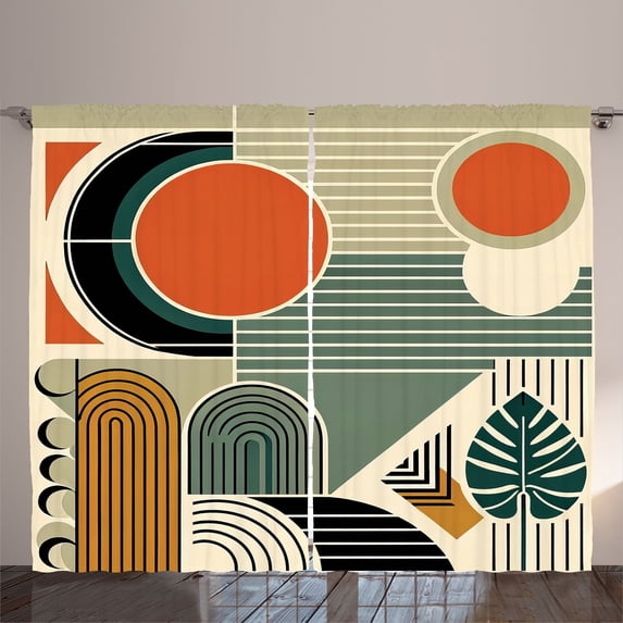 Ambesonne Monstera Curtains 2 Panel Set, Abstract Boho Mid Century, 108" x 108", Burnt Orange Pale Khaki