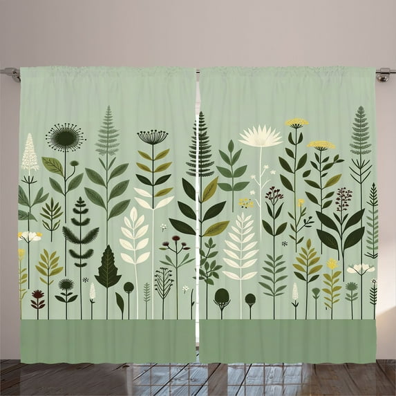 Ambesonne Monstera Curtains 2 Panel Set, Scandinavian Botanical Art, 108" x 96", Pale Green Coconut Fawn