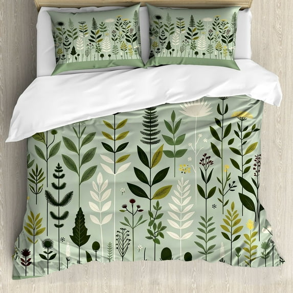 Ambesonne Monstera Duvet Cover Set, Scandinavian Botanical Art, King, Pale Green Coconut Fawn