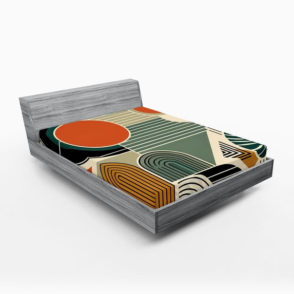Ambesonne Monstera Fitted Sheet, Abstract Boho Mid Century, Queen Size, Burnt Orange Pale Khaki