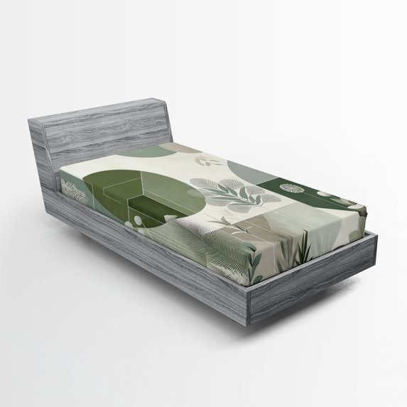 Ambesonne Monstera Fitted Sheet, Boho Love Mid Century Art, TwinXL Size, Reseda Green Taupe