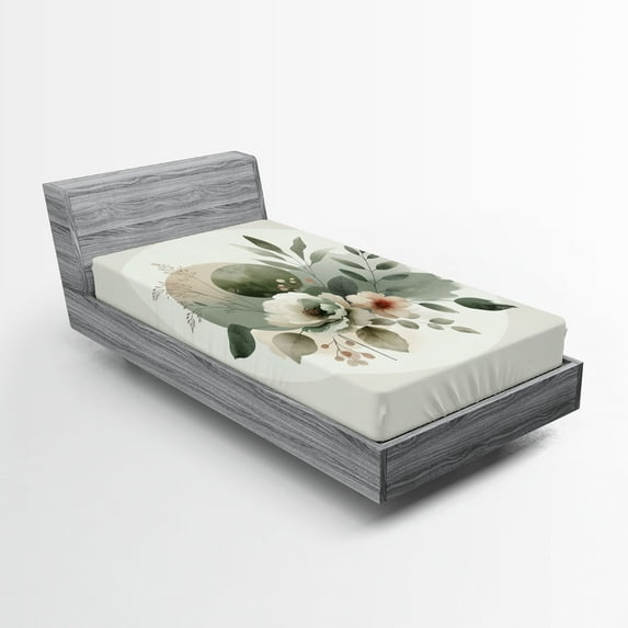 Ambesonne Monstera Fitted Sheet, Minimalist Floral Boho, Twin Size, Pale Sage Green Coconut