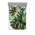 thumbnail image 1 of Ambesonne Monstera Fitted Sheet & Pillow Sham Set, Marble Boho Mid Century, Full, Pale Grey Fern Green, 1 of 2
