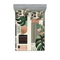 thumbnail image 1 of Ambesonne Monstera Fitted Sheet & Pillow Sham Set, Mid Century Boho Shapes, Full, Evergreen Pale Rust Brown, 1 of 2