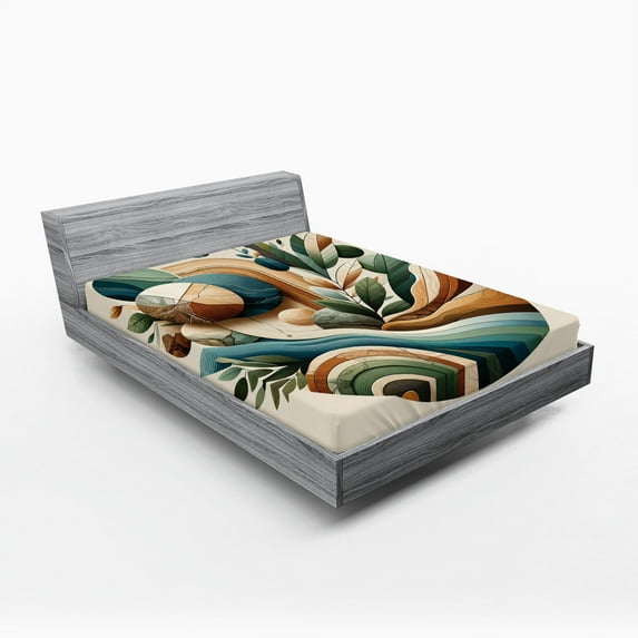 Ambesonne Monstera Fitted Sheet, Sage Love Boho Mid Century, California King, Teal Amber Olive Green