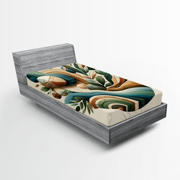 Ambesonne Monstera Fitted Sheet, Sage Love Boho Mid Century, TwinXL Size, Teal Amber Olive Green