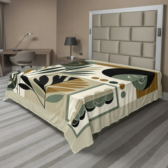 Ambesonne Monstera Flat Sheet, Abstract Boho Leaves Art, Queen Size, Dark Sepia Pale Brown