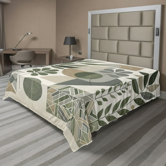 Ambesonne Monstera Flat Sheet, Minimalist Floral Romance, King Size, Pale Reseda Green Sepia