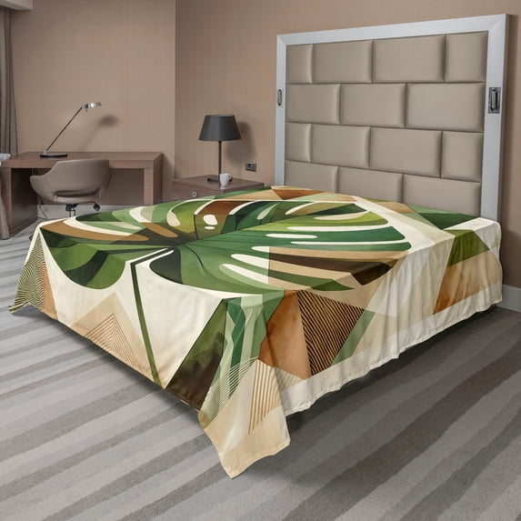 Ambesonne Monstera Flat Sheet, Nature Boho Scandinavian, King Size, Fern Green Sepia and Cocoa