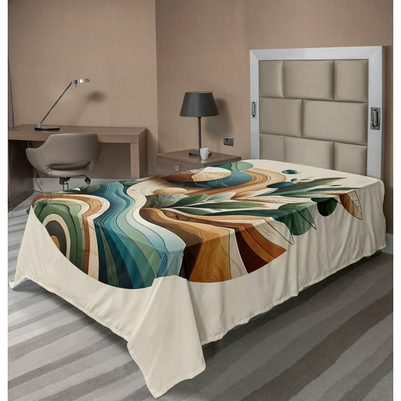 Ambesonne Monstera Flat Sheet, Sage Love Boho Mid Century, TwinXL Size, Teal Amber Olive Green