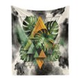 thumbnail image 1 of Ambesonne Monstera Fleece Throw Blanket Leaves Triangles Mystery 50"x60" Camel Grey and Fern Green, 1 of 5