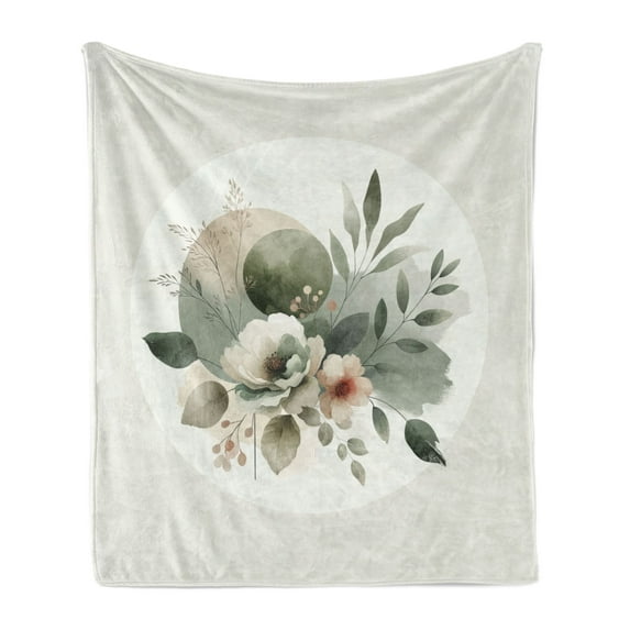 Ambesonne Monstera Fleece Throw Blanket Minimalist Floral Boho 50"x60" Pale Sage Green Coconut