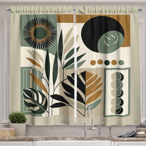 Ambesonne Monstera Kitchen Curtains, Abstract Boho Leaves Art, 55"x39", Dark Sepia Pale Brown
