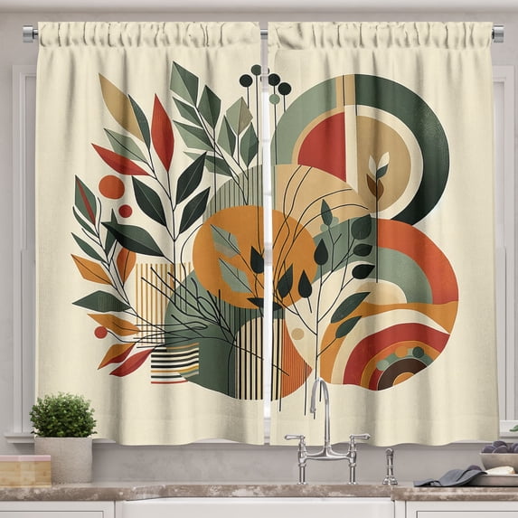 Ambesonne Monstera Kitchen Curtains, Modern Abstract Botanic, 55"x45", Burnt Sienna Pale Seafoam