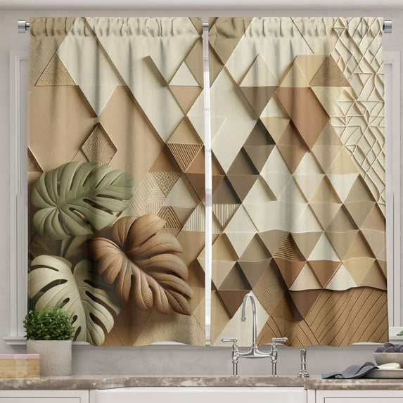 Ambesonne Monstera Kitchen Curtains, Scandinavian Boho Style, 55"x30", Pale Reseda Green Cocoa