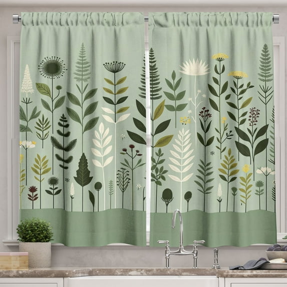 Ambesonne Monstera Kitchen Curtains, Scandinavian Botanical Art, 55"x30", Pale Green Coconut Fawn