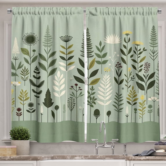Ambesonne Monstera Kitchen Curtains, Scandinavian Botanical Art, 55"x39", Pale Green Coconut Fawn