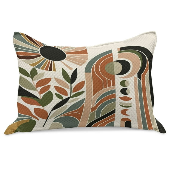 Ambesonne Monstera Knitted Quilt Pillowcover, Abstract Mid Century Boho, 36"x20", Beige Green and Burnt Orange