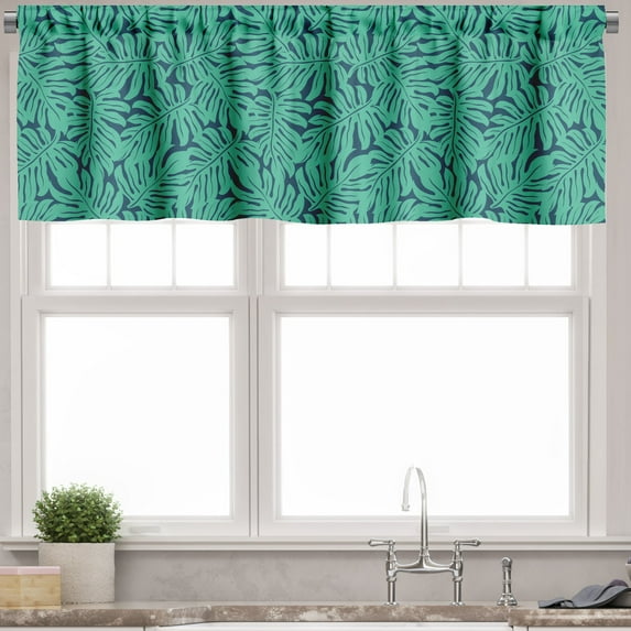 Ambesonne Monstera Leaf Valance Pack of 2, Hipster Jungle Art, 42"X18", Dark Seafoam Dark Teal