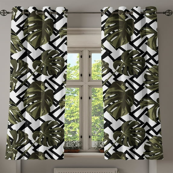 Ambesonne Monstera Leaves Grommet Curtain, Abstract Palm Leaf, 50"x60", Peacock Green Dark Green